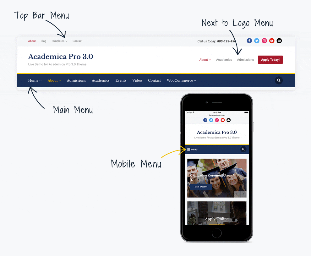 Academica PRO menu