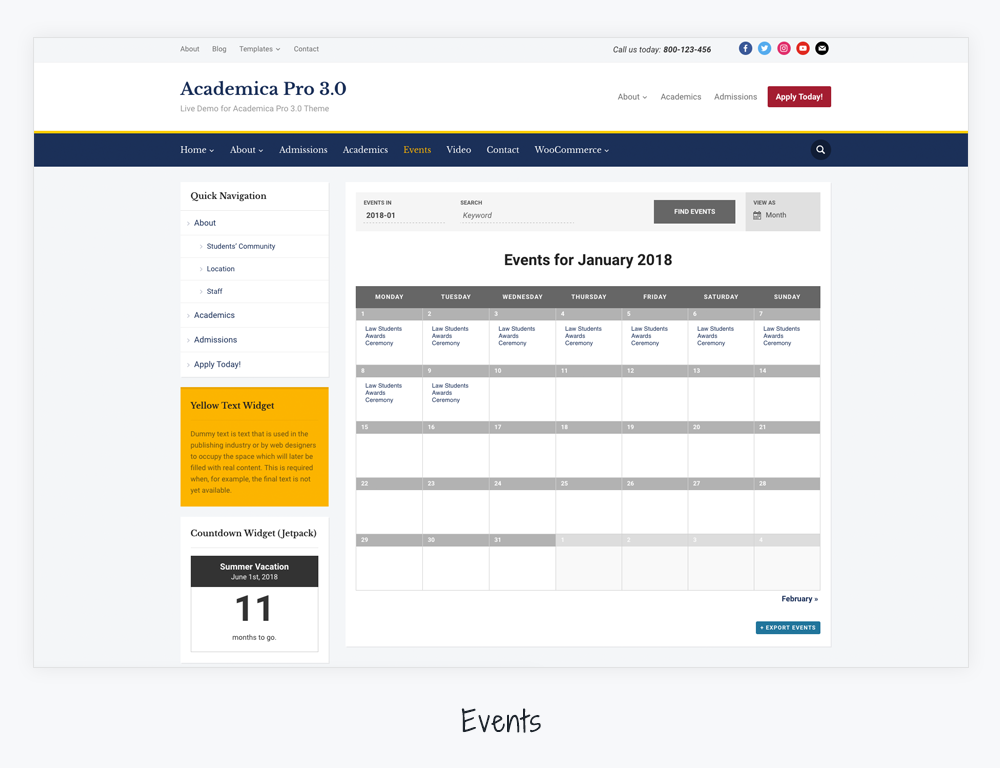 Academica PRO calendar