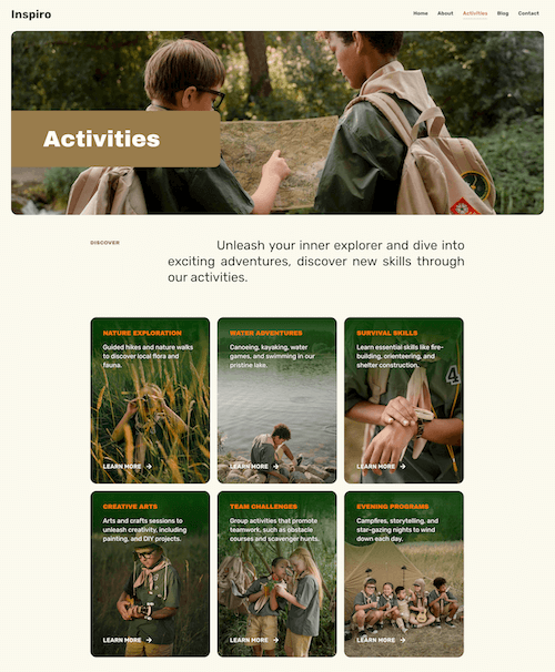 Activities page