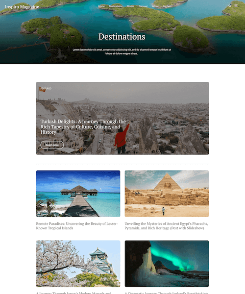 Destinations page