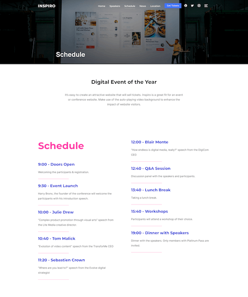 Schedule page
