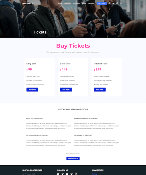 Tickets page