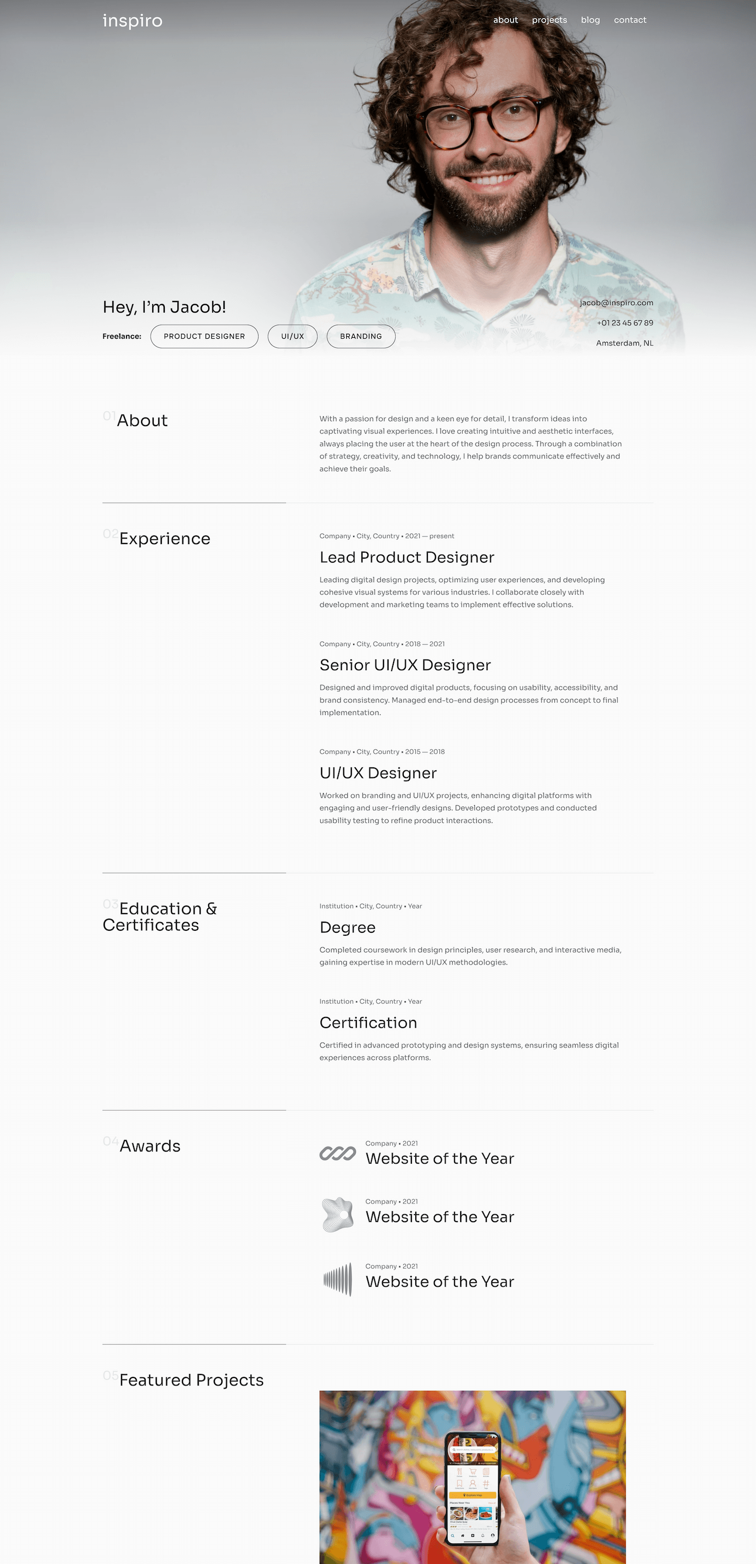 One-page template for freelancers
