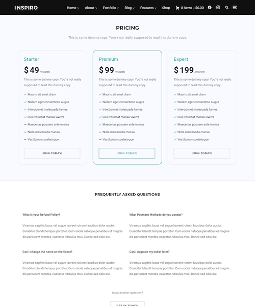 Pricing page