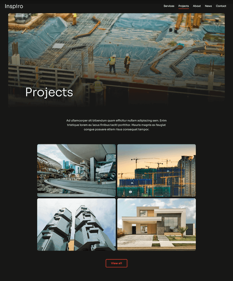 Projects page