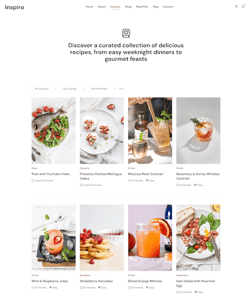 Recipes page