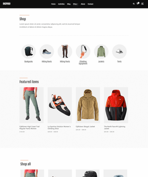 Shop page
