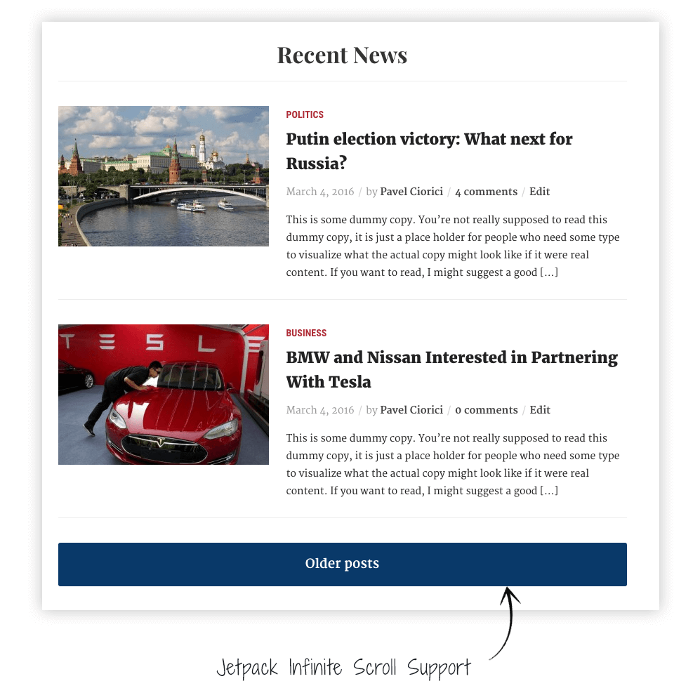 Newspaper WordPress template with infinite scroll