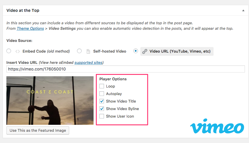 Vimeo options